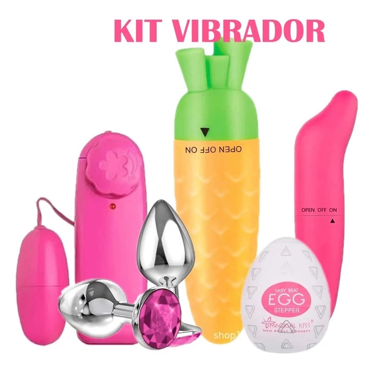 Kit Vibrador Bullet Multivelocidade+Personal Formato Cenoura Multivelocidade+Golfinho ponto G Bico 2+ Plug anal +Masturbador Egg