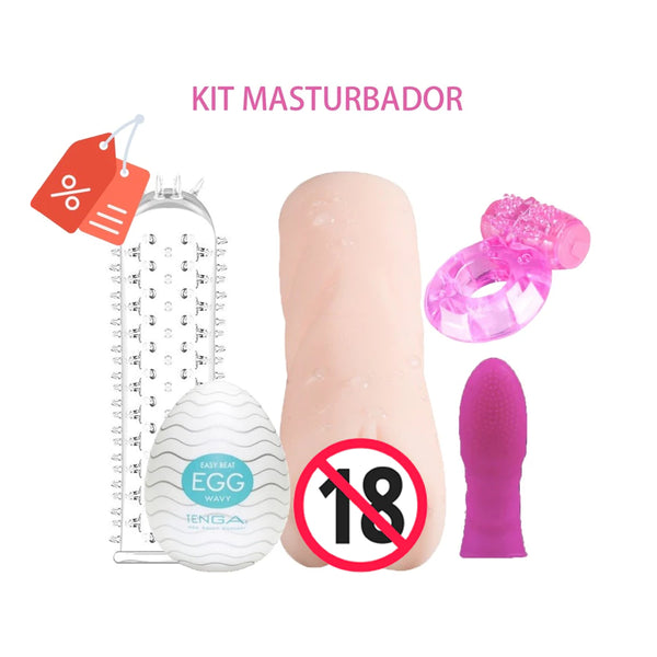 KIT MASTURBADOR MASCULINO + MASTURBADOR OVO + CAPA PENIANA + ANEL PENIANA + ESTIMULADOR DEDO