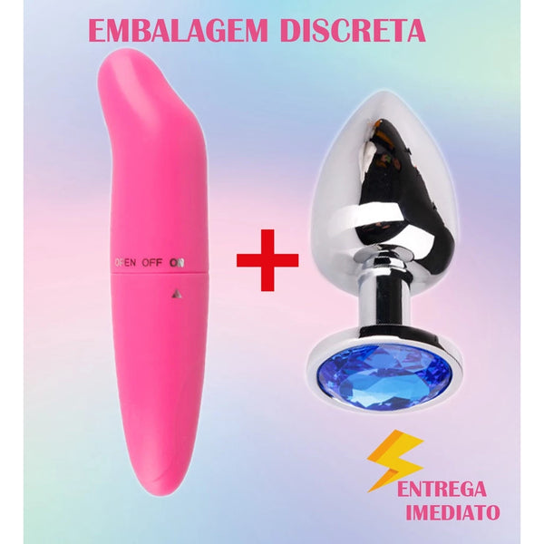 Kit Vibrador Golfinho Ponto G+ Plug Anal Metal Tamanho P